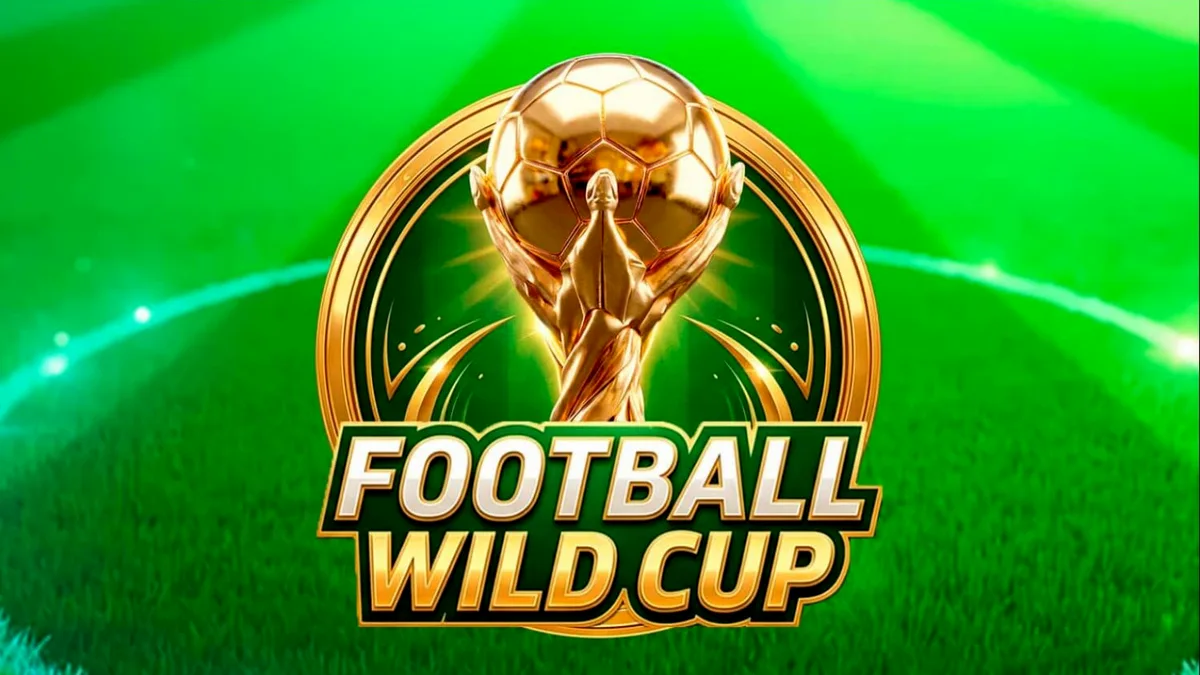 Tampilan visual permainan slot Football Wild Cup dengan latar belakang stadion yang megah