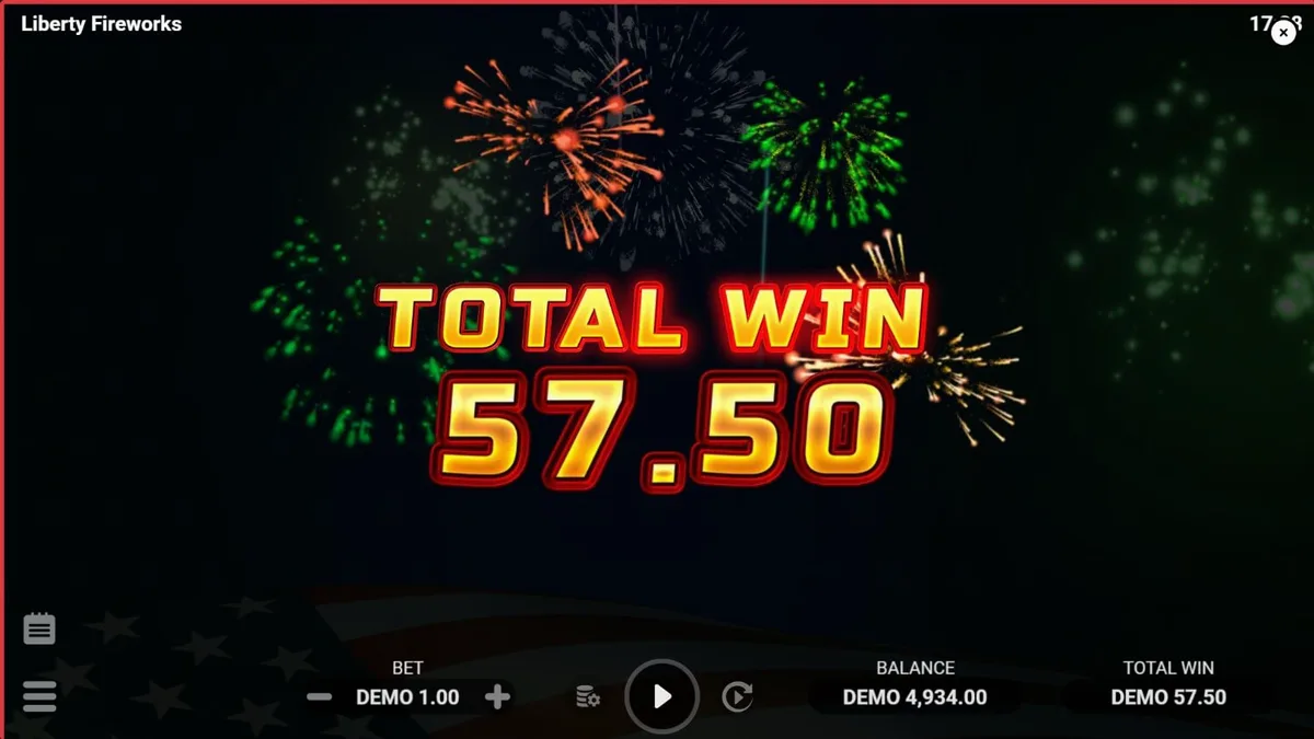 Tampilan visual slot Liberty Fireworks 3 Pots dengan simbol kembang api dan bendera Amerika