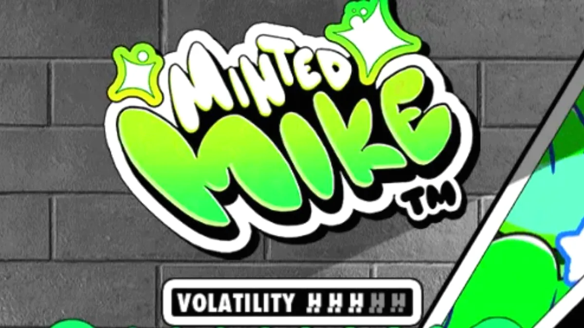 Tampilan visual slot Minted Mike dengan tema grafiti neon